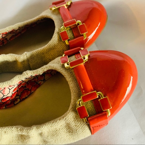 TAHARI Orange Leather & Fabric Ballet Flats - Picture 2 of 3